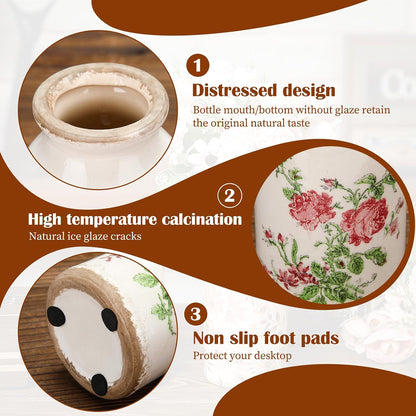 2 Pcs Ceramic Small Vase Rustic Farmhouse Vase Boho Vases Home Decoration for Your Kitchen Bedroom Office Bathroom & Shelf Centerpiece Table Decorative(Simplicity)
