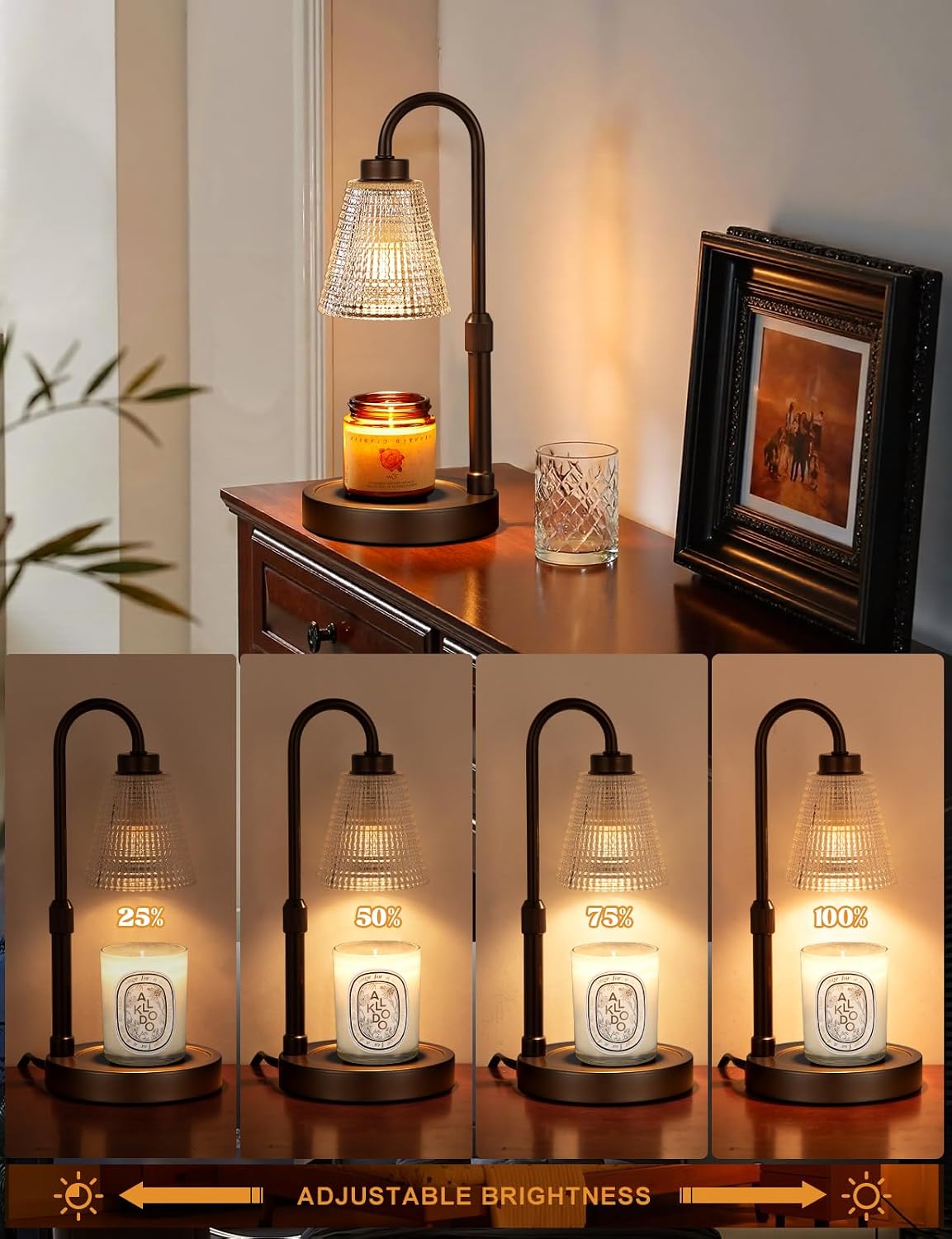 Innqoo Candle Warmer Lamp with Timer, Dimmable Candle Warmer for Jar Candles, Height Adjustable Wax Melts Warmer, Birthday Gifts for Women Mom, House Warming Gifts New Home Decor