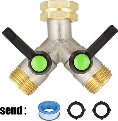EJW Hose Splitter 2 Way, Garden Hose Splitters, 2 Way Faucet Splitter, Water Spigot Splitter, RV Brass Hose Splitter, Two way Hose Bib Splitter, Double Hose Connector, Hose Valve 3/4 Inch GHT Thread.