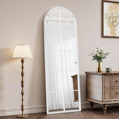 OGCAU Floor Full Length Mirror, 56"x20" Arched Full Body Mirror, Hanging or Leaning, Standing, Wall Mounted with Aluminum Frame for Bedroom Living Room, White