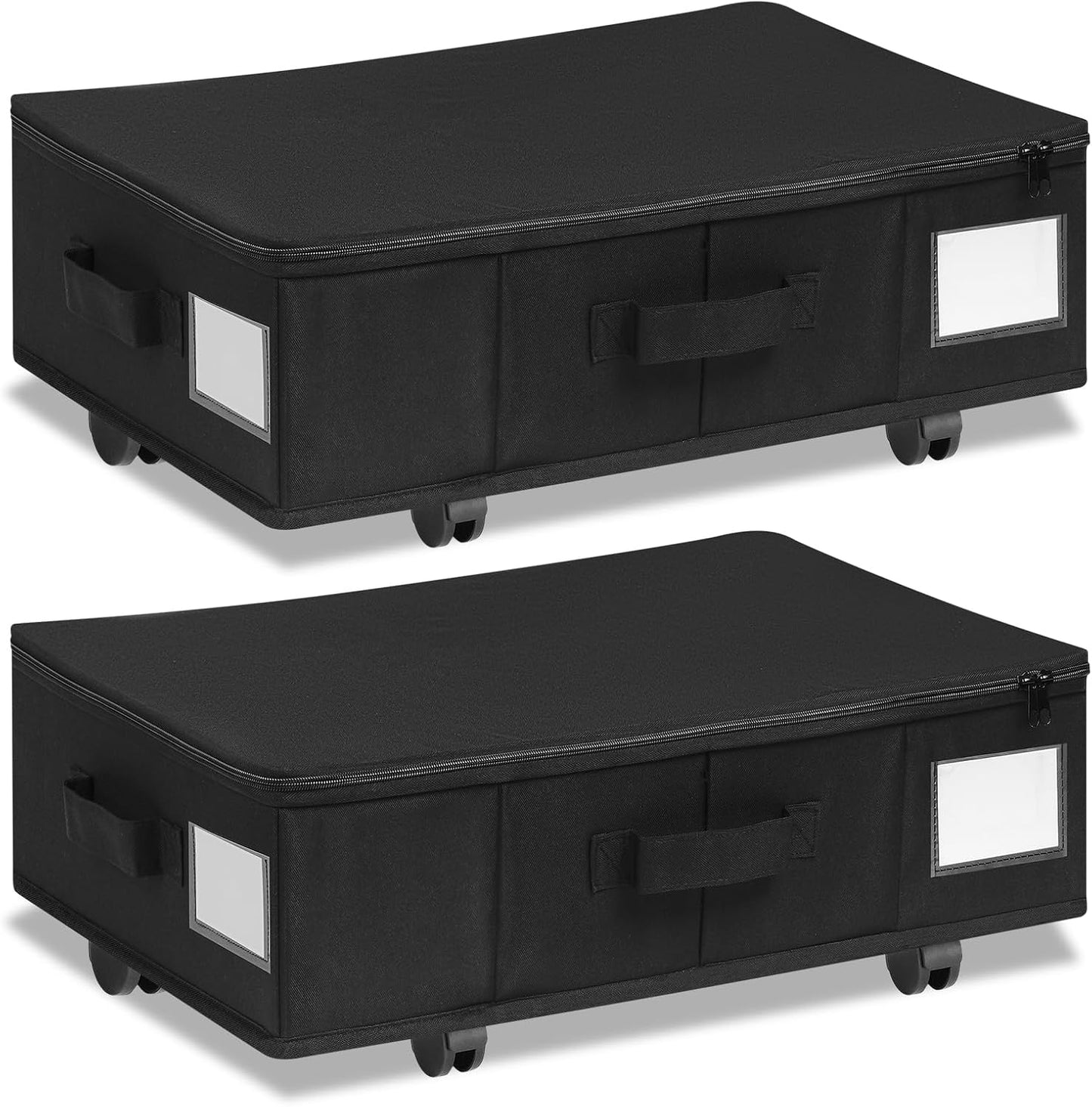 Vincona Under Bed Storage with Wheels, 2 Pack Under Bed Storage Containers with Label Holders for Clothes, Shoes and Blankets, Rolling Underbed Shoe Organizer with Cover, Beige (30.71x15.7x7.28 in)