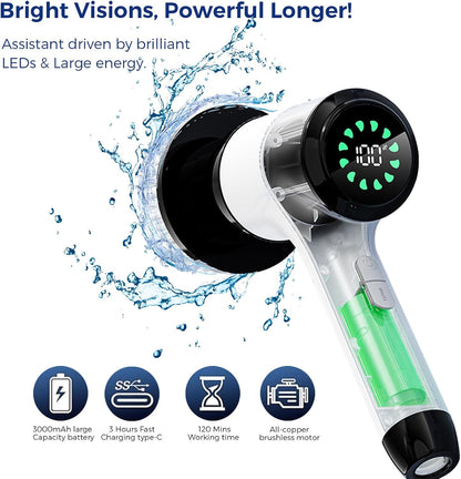 Electric Spin Scrubber, Cordless Power Cleaning Brush with 8 Replaceable Heads, 2 Adjustable Speeds, LED Display & Long Handle, Ideal for Bathroom Tub Tile Floor Car Cleaning