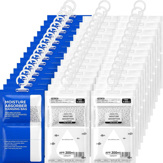 Hoteam 40 Pack Hanging Moisture Absorbers Bags 10 oz & 16.9 oz Capacity, Dehumidifier Bags Calcium Chloride Unscented Humidity Absorber Desiccant for Closet, Wardrobes, Car, Bathroom, Bedroom, Boat