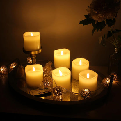 Stonebriar 6 Count White Real Wax 3x3 Flameless LED Pillar Candles with Remote and Timer