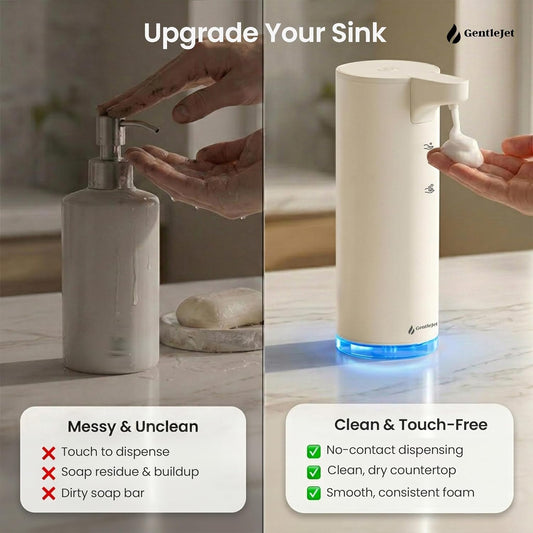 GentleJet EasyFoam Automatic Foaming Soap Dispenser Touchless Sensor, USB-C Rechargeable, 304 Stainless Steel, IPX5 Waterproof for Bathroom Kitchen Sink, 280 ml