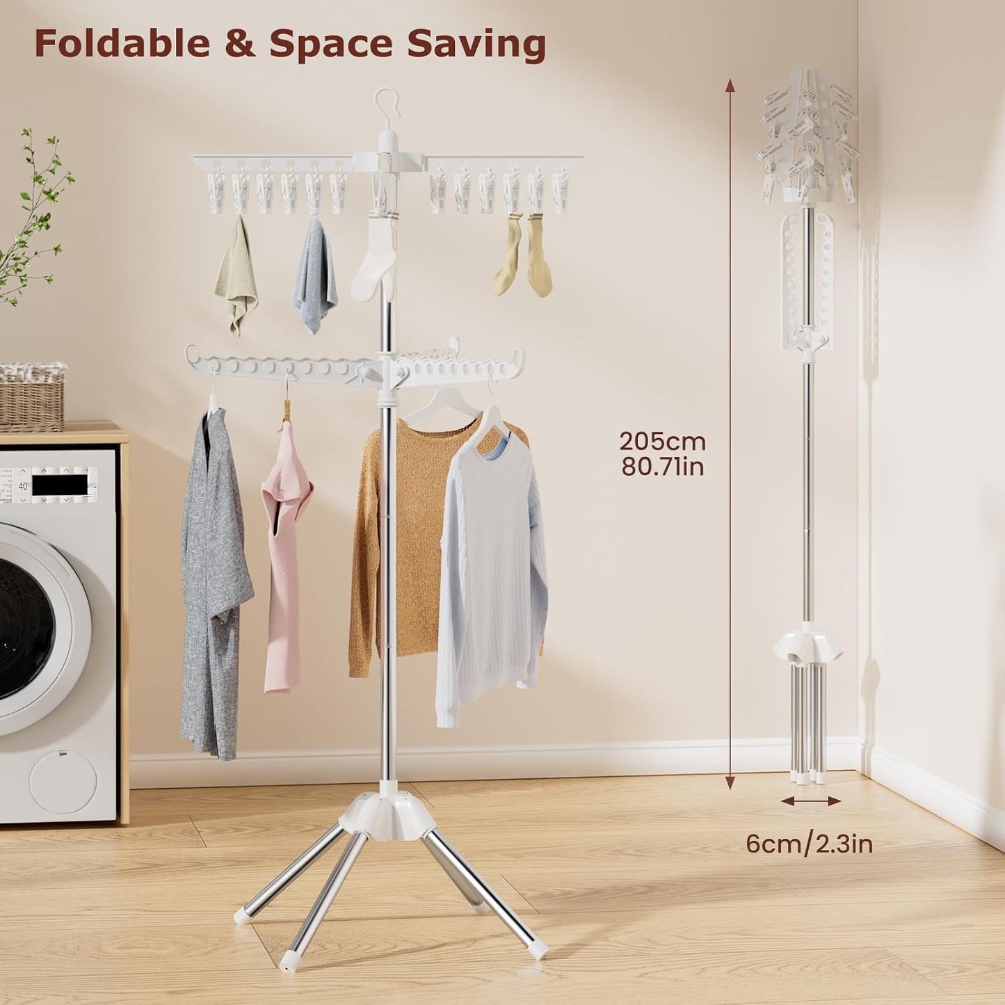 Abiglifty Rotatable and Foldable Clothes Drying Rack, Space Saving Free Standing Laundry Drying Rack for Indoor, Balcony, 1 Layer