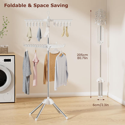 Abiglifty Rotatable and Foldable Clothes Drying Rack, Space Saving Free Standing Laundry Drying Rack for Indoor, Balcony, 1 Layer