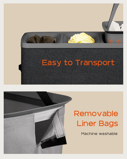 CASAMAYA Laundry Basket with Lid, Laundry Hamper 3 Section, 190L collapsible Laundry Organizer, Easy Assembly, with Handles and Removable Liners, 25.2 x 15.7 x 29.5 Inches, Beige JSP904M