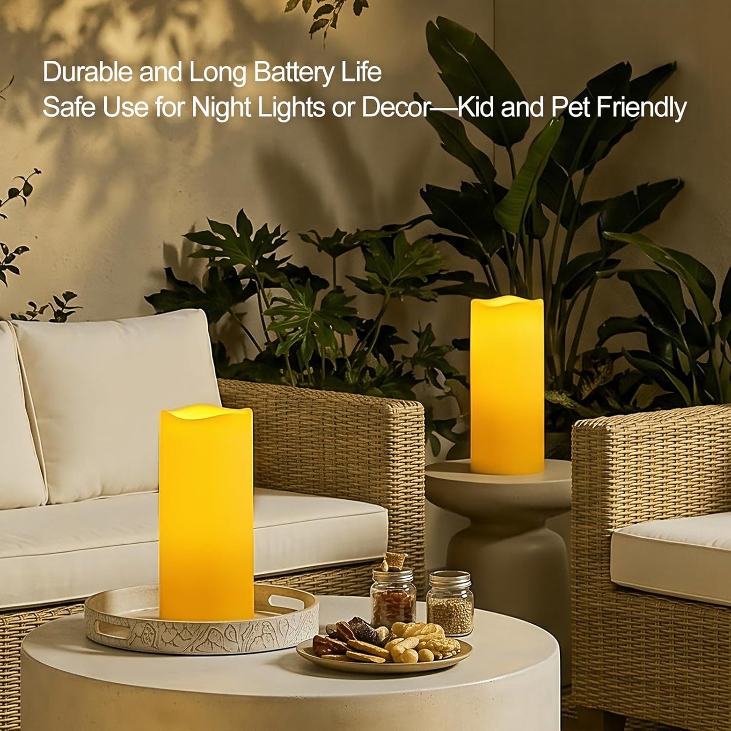 Amagic 3 Pack 4"x 6"8" 10" Outdoor Plastic Electric flameless Candles with Remote Control and Timer, Battery Operated Flickering LED Pillar Fake Candle for Home, Wedding Decor, Ivory
