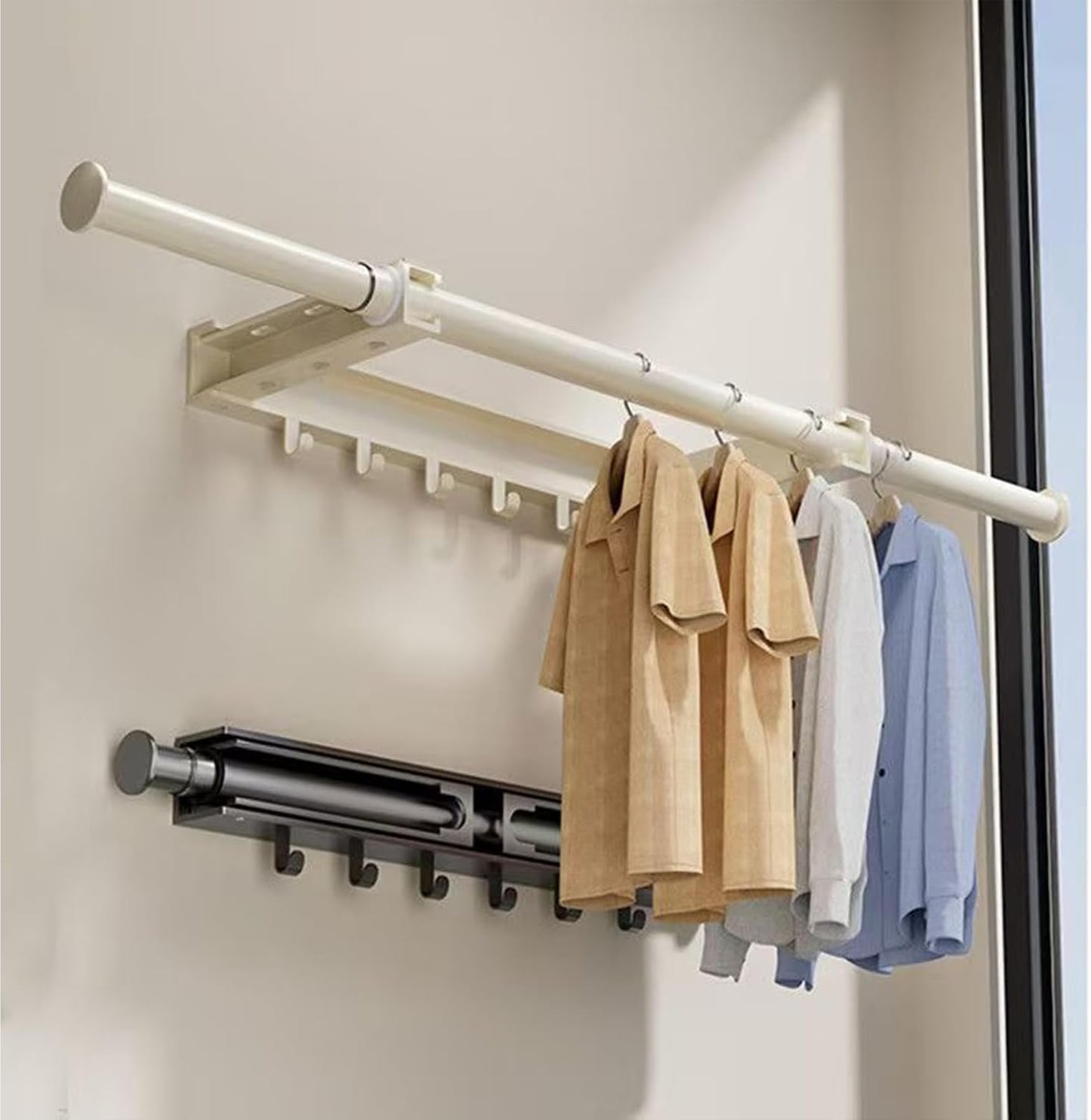 Wall-Mounted Dry Racks Retractable for Bathroom with 4 Hooks Clothes Drying Rack Bathroom Shelf for Collapsible Storage Rack Foldable Towel Holder for Kitchen, Balcony Laundry Room 16.8" to 29.5"