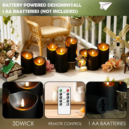 kakoya Flameless LED Candles Battery Operated with Remote and Timer,Flickering Electric Fake Plastic Pillar Candles Set of 12(D3 x H 3" 4" 5") Ivory