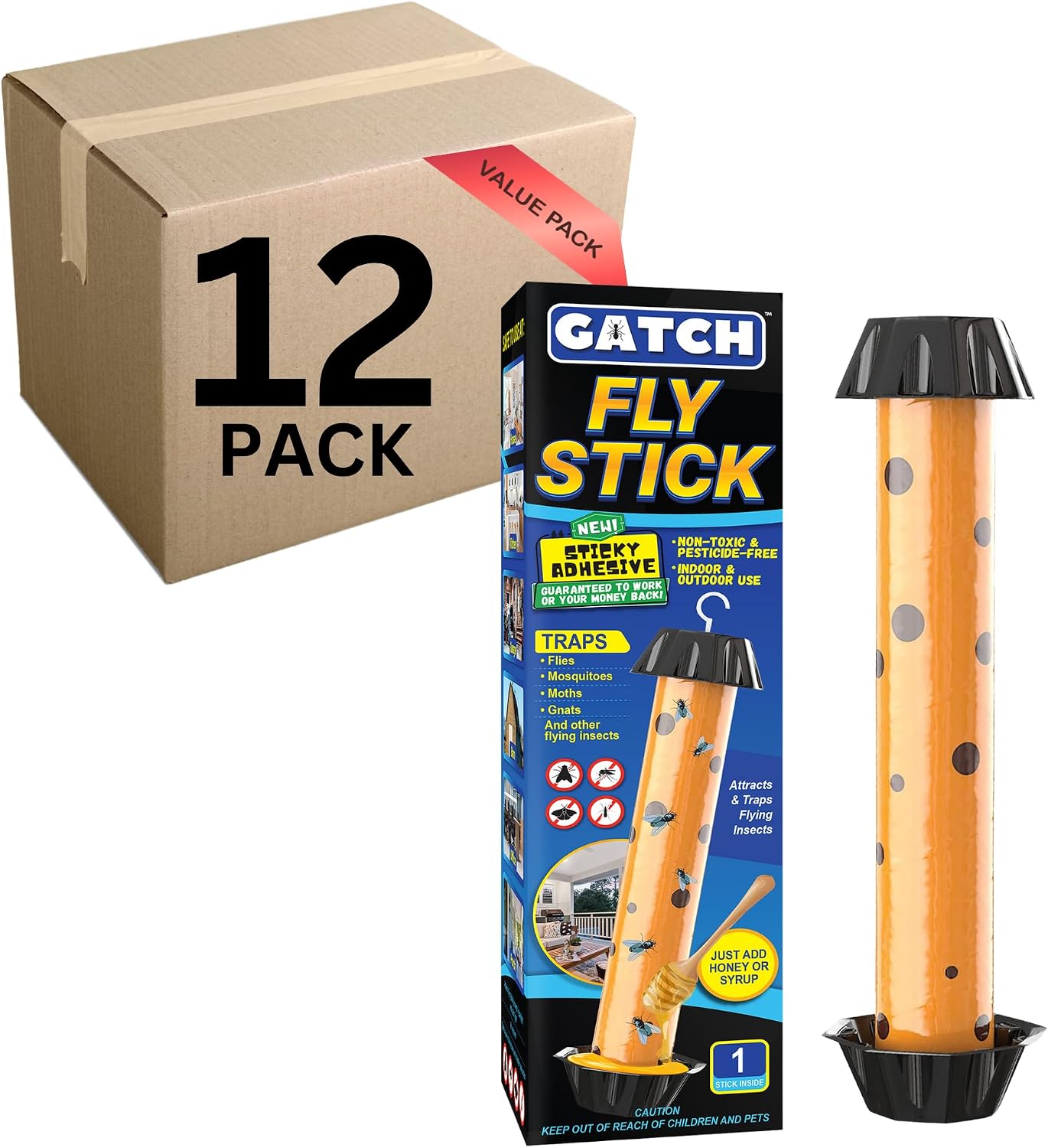 GATCH Fruit Fly Trap (3 Pack), Fly Stick for Mosquitoes, Sticky Trap for Flies Gnats Wasp Flying Insects, Bug Catcher, Indoor or Outdoor Use, Ready to Use Home