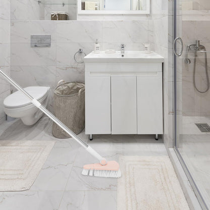 Bathroom Cleaning Brush with Long Handle Stiff Bristles Floor Cleaner Scrub Brush for Tile and Tub in Light Pink for Home Cleaning