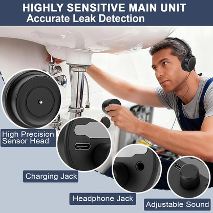 Water Leak Detector, Underground High Sensitivity Water Leak Detector with Headset, Water Leak Detection Device for Water Leakage Detection Construction Pipelines (with Large Earphone)