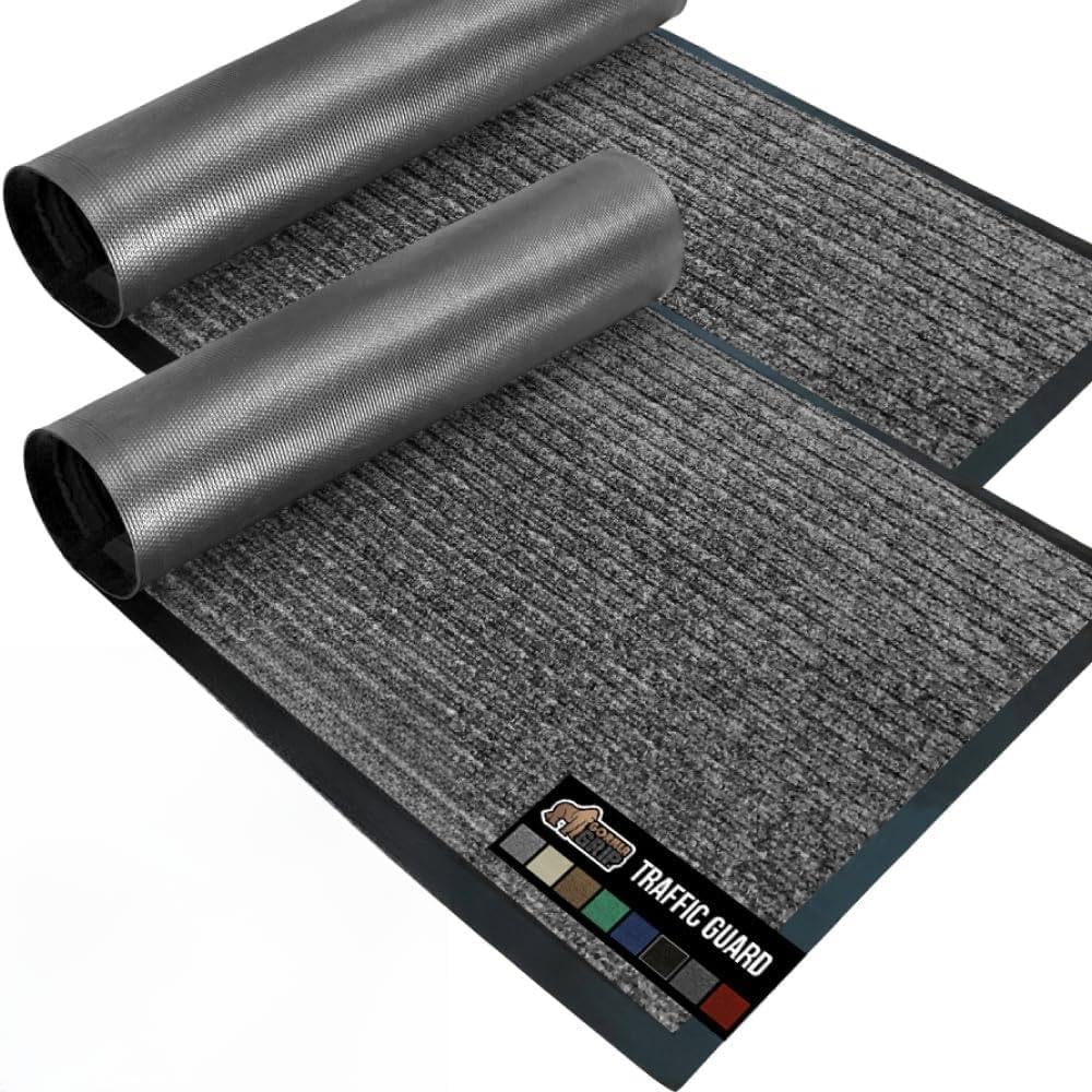 GORILLA GRIP Waterproof Traffic Guard Door Mat, Heavy Duty Entryway Mats, Strong Backing Commercial Utility Rugs for Office Hallway, Garage Floor and Home, Low Profile Carpet Runner, 29x17, Black