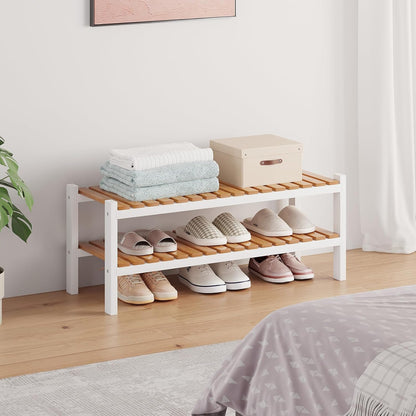 Bamboo Shoe Rack Organizer for Closet and Entryway - Space-Saving Narrow Shoe Stand - Versatile Shoe Holder for Door or Closet Shelf, Garage Bedroom can Freely Stack DIY Small Shoe Racks 3 Tier