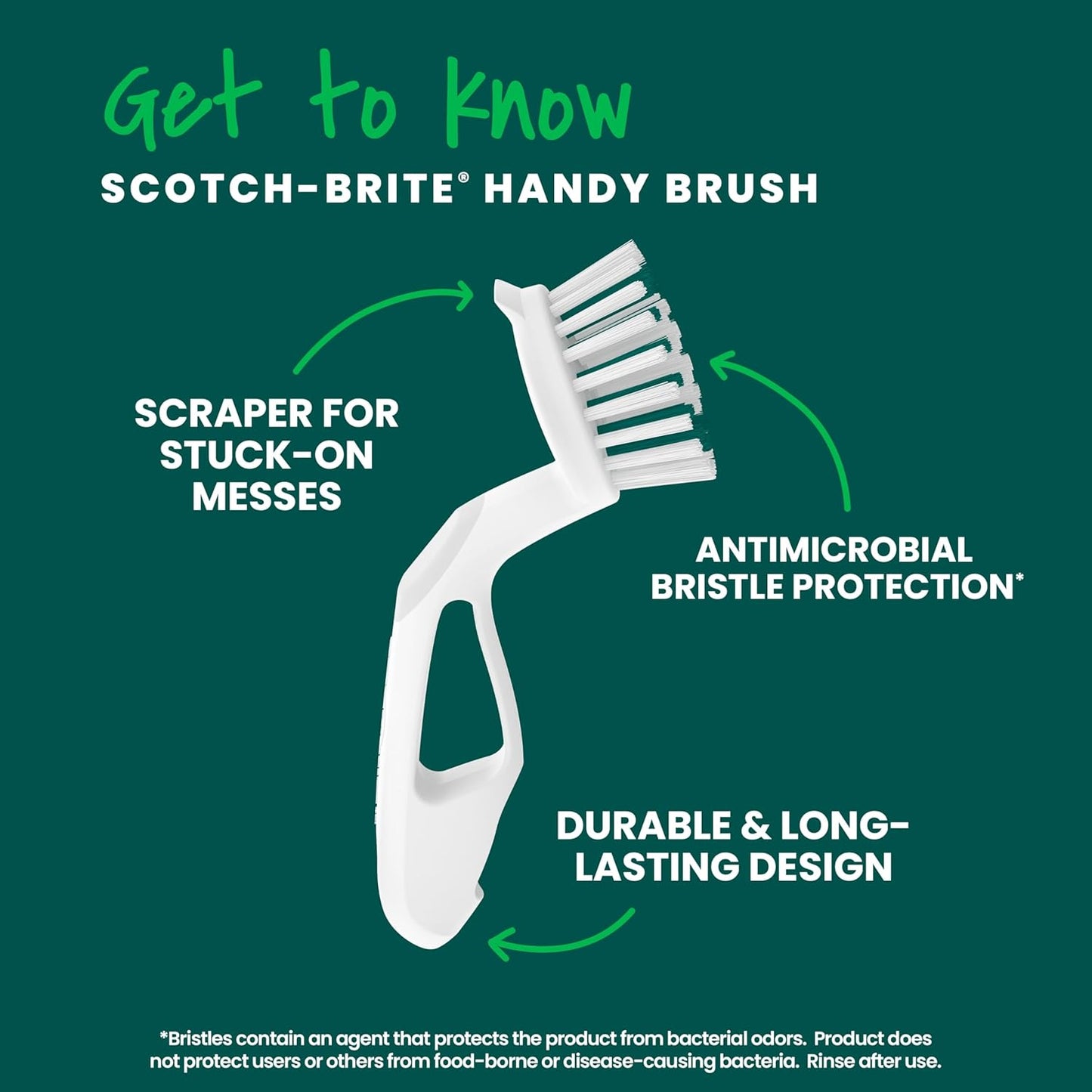 Scotch-Brite Small Utility Brush, Long Lasting Dish Brush with Handle for Scrubbing Cookware, Hands, Tile, Grout, Cutting Boards, and Utensils without Scratching, Antimicrobial, and Rinses Clean
