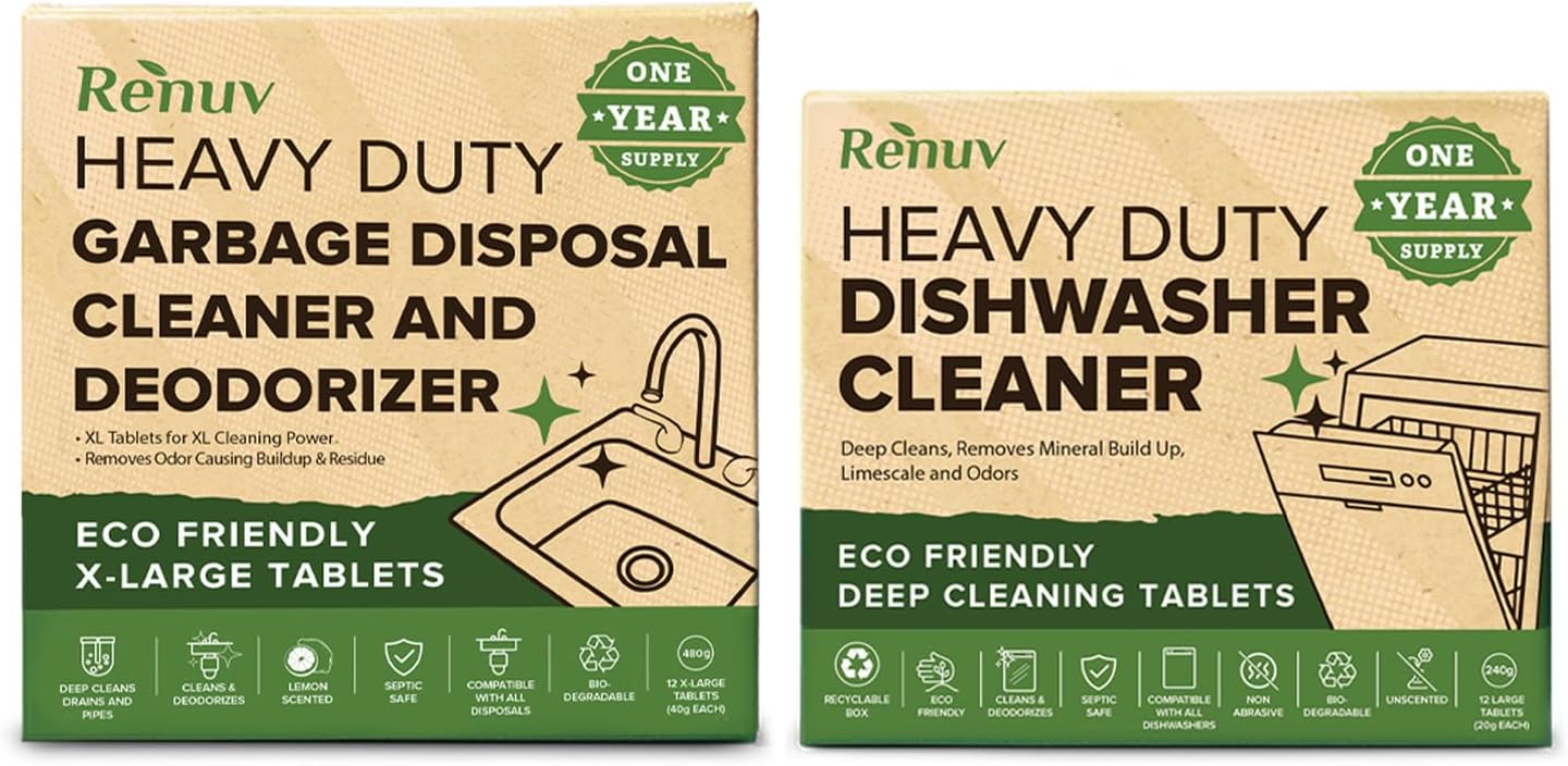 Renuv® Garbage Disposal Cleaner & Deodorizer Tablets, 12 XL Tablets | Foaming Citrus Scent, Drain Freshener, Kitchen Sink Odor Refresher For Garbage Disposer Cleaning