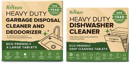 Renuv® Garbage Disposal Cleaner & Deodorizer Tablets, 12 XL Tablets | Foaming Citrus Scent, Drain Freshener, Kitchen Sink Odor Refresher For Garbage Disposer Cleaning