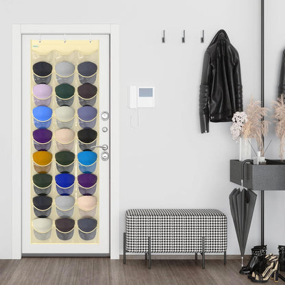 Baseball Hat Rack, 24 Pocket Over-The-Door Hat Organizer with Clear Deep Pockets to Display Baseball Caps Collection, Complete with 3 Over Door Hooks (Black, 24 Pockets)