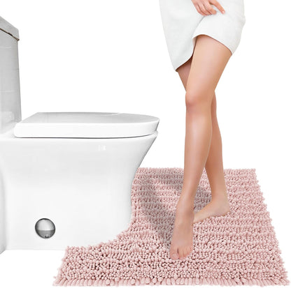 Yimobra Bathroom Rugs Non Slip Washable - Ultra Soft Absorbent Chenille Bath Mat, Quick Dry Shaggy Floor Carpet for Tub Shower, Gray Home Decor Accessories, 24x17 Inch