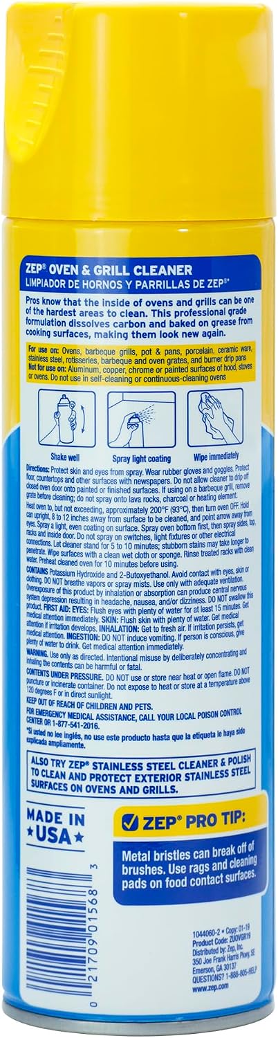 Zep Heavy-Duty Oven and Grill Cleaner - 19 oz (Case of 2) ZUOVGR19 - Dissolves Grease on Contact, on Burners, Grates and Drip Pans