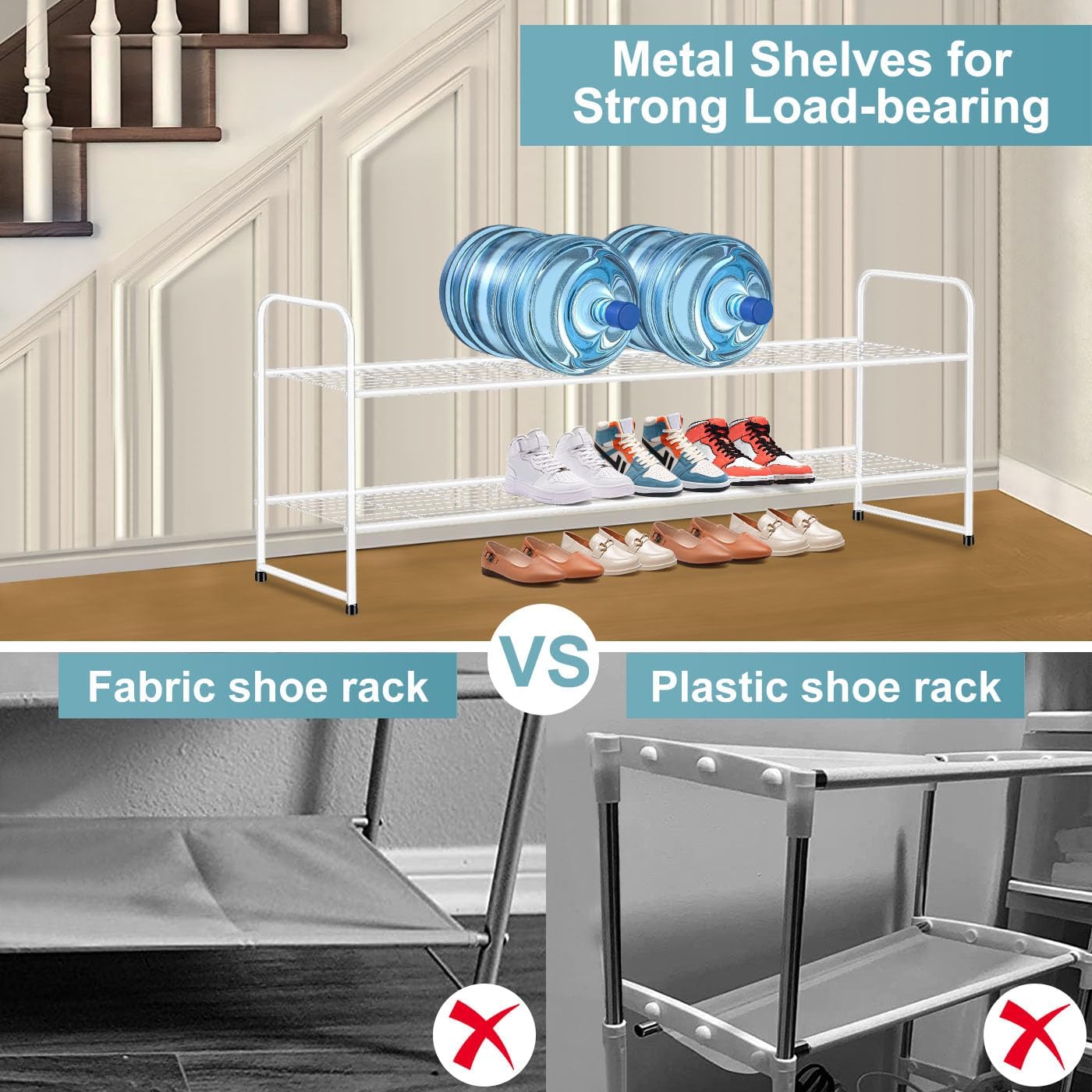 AOODA Long 3 Tier Metal Shoe Rack for Closet Wide Stackable Shoe Storage Organizer for Entryway, Bedroom, Floor, 24-Pairs Men Sneakers Shoe Shelf with Wire Grid, Black