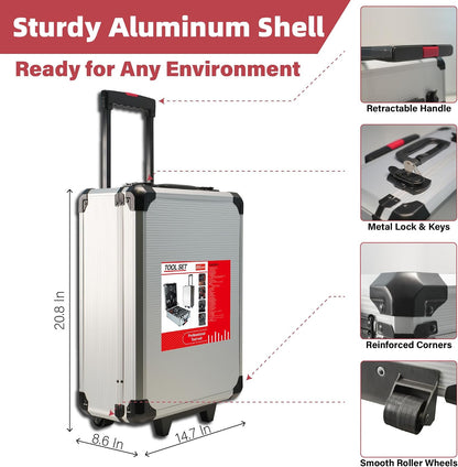 515 PCS General Household Tool Kit Aluminum Trolley Case Tool Set for Men | 4-Drawer Hand Tool Set for Home Repair, Car, Garage, Maintenance, Auto Repair Toolbox with Wheel