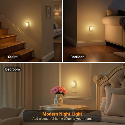JandCase Motion Sensor Night Light, 2 Pack Motion Activated Night-Lights, 3000K Warm White LED Night Lights Plug into Wall, 30/60LM Adjustable Brightness, for Kids Adults Bathroom Bedroom