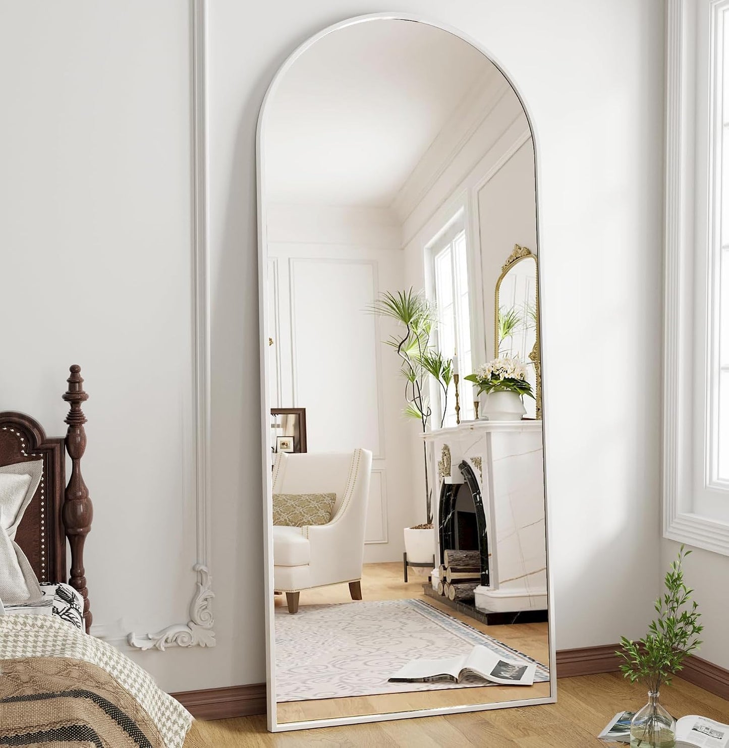 OGCAU Floor Full Length Mirror, 56"x20" Arched Full Body Mirror, Hanging or Leaning, Standing, Wall Mounted with Aluminum Frame for Bedroom Living Room, White