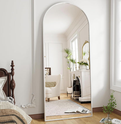OGCAU Floor Full Length Mirror, 56"x20" Arched Full Body Mirror, Hanging or Leaning, Standing, Wall Mounted with Aluminum Frame for Bedroom Living Room, White