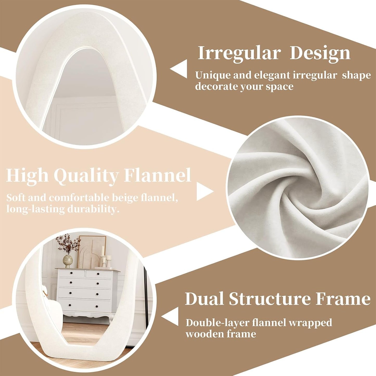 71"x32" Flannel Full Length Mirror, Arched Mirrors Full Length with Stand, Flannel Floor Mirror for Bedroom and Living Room, Full Body Mirror Hanging or Leaning, White