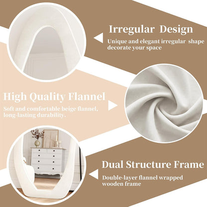 71"x32" Flannel Full Length Mirror, Arched Mirrors Full Length with Stand, Flannel Floor Mirror for Bedroom and Living Room, Full Body Mirror Hanging or Leaning, White
