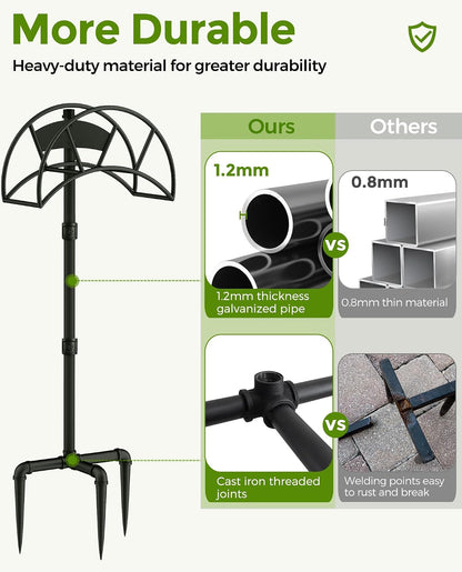 LAND·VOI Freestanding Garden Water Hose Storage Holder Stand for Outside, 160-Ft Hose Heavy Duty Metal Hanger Reel Organizer Outdoor Yard Lawn, Standing Keeper Rack with Ground Stake, Black GHH01B