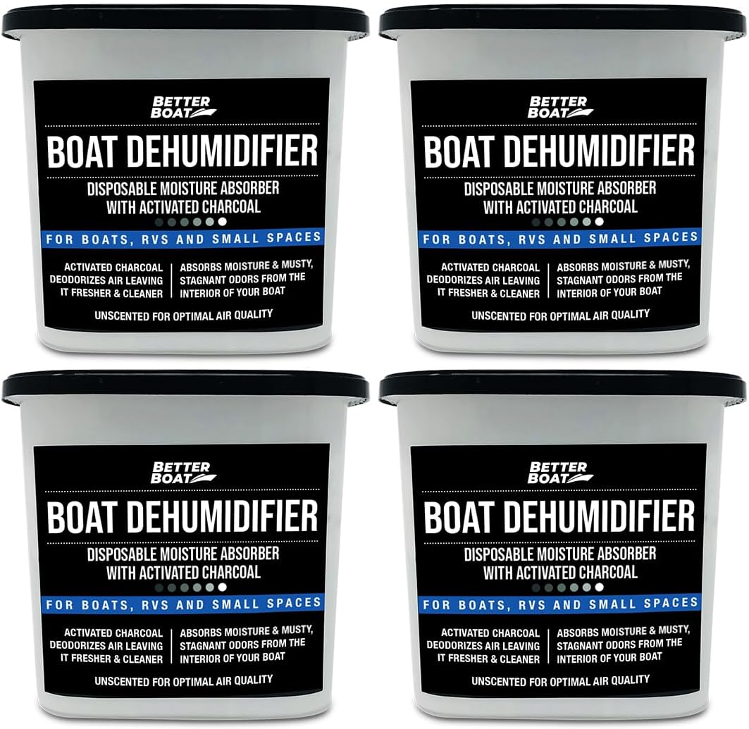 Moisture Absorber with Activated Charcoal Dehumidifier Bucket, Unscented Odor Absorber for Closet Basement Bathroom Boat RV, Disposable No Refill - Better Boat