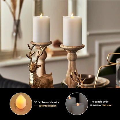 3x3 Flickering Flameless Candles Set of 2, 2AA Battery Life 600 Hours Battery Candles Flickering with Timer,3 inch Flameless Candles with Remote for Indoor/Outdoor, Ivory