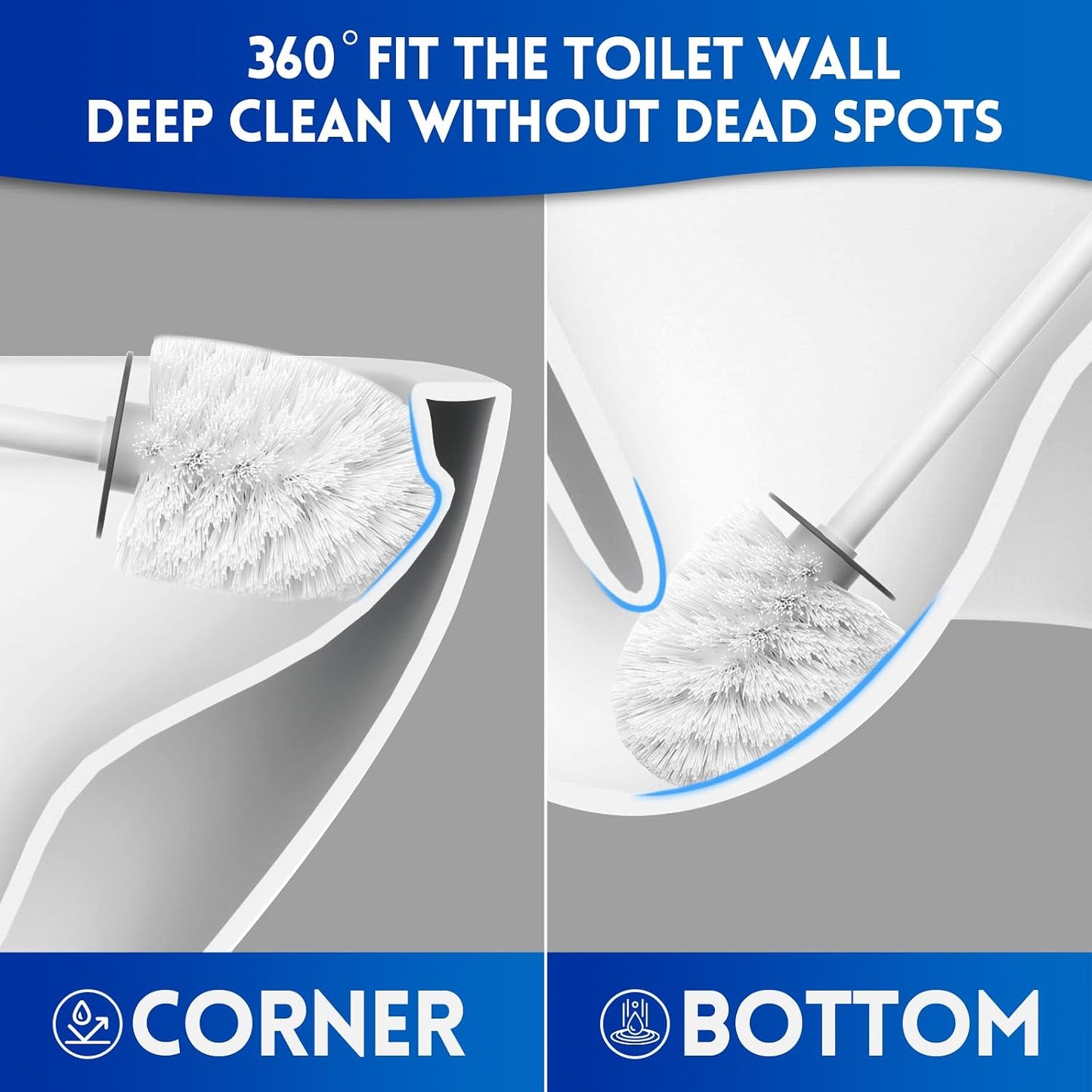 Toilet Brush and Holder Set, Silicone Toilet Bowl Brush, Bathroom Accessories, Durable Toilet Scrubber Bristles, Compact Size for RV, Wall Mountable, Drip-Proof, Deep Cleaning. (White)