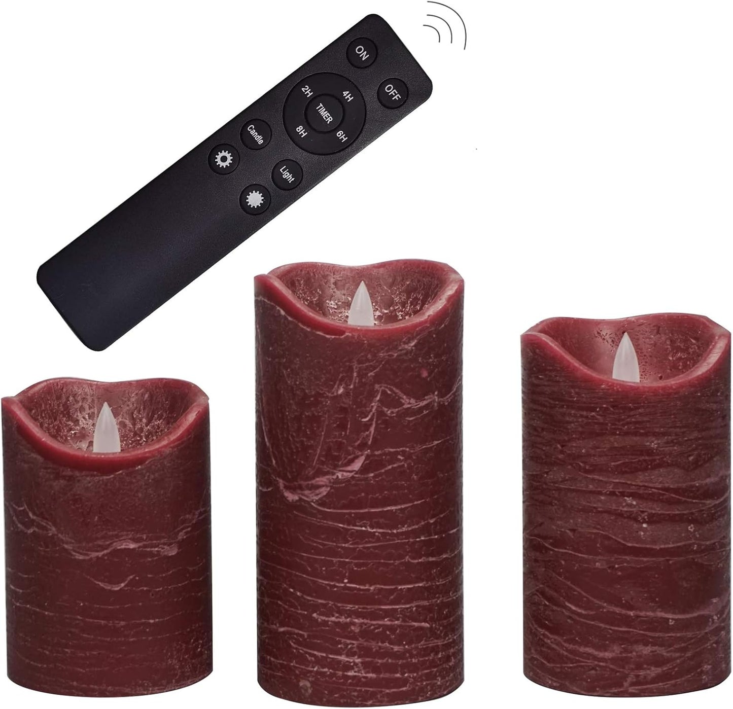 Battery Operated Flameless Candles with Remote Timer Real Wax Realistic Bright Flicker Flickering Electric Electronic LED Pillar Lights Home Wedding Party Decorations Set of 3 Rustic Texture Gray Grey