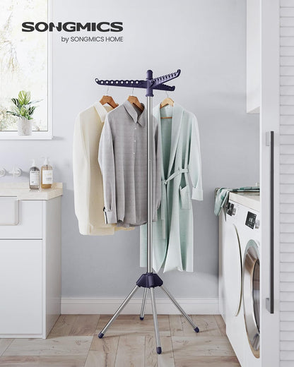 SONGMICS 2-Tier Clothes Drying Rack, 72-Inch Folding Laundry Drying Rack with 3 Rotatable Arms for Hangers, 24 Clips, Stainless Steel, for 27 Pieces of Clothes, Blue and Silver ULLR512Q01