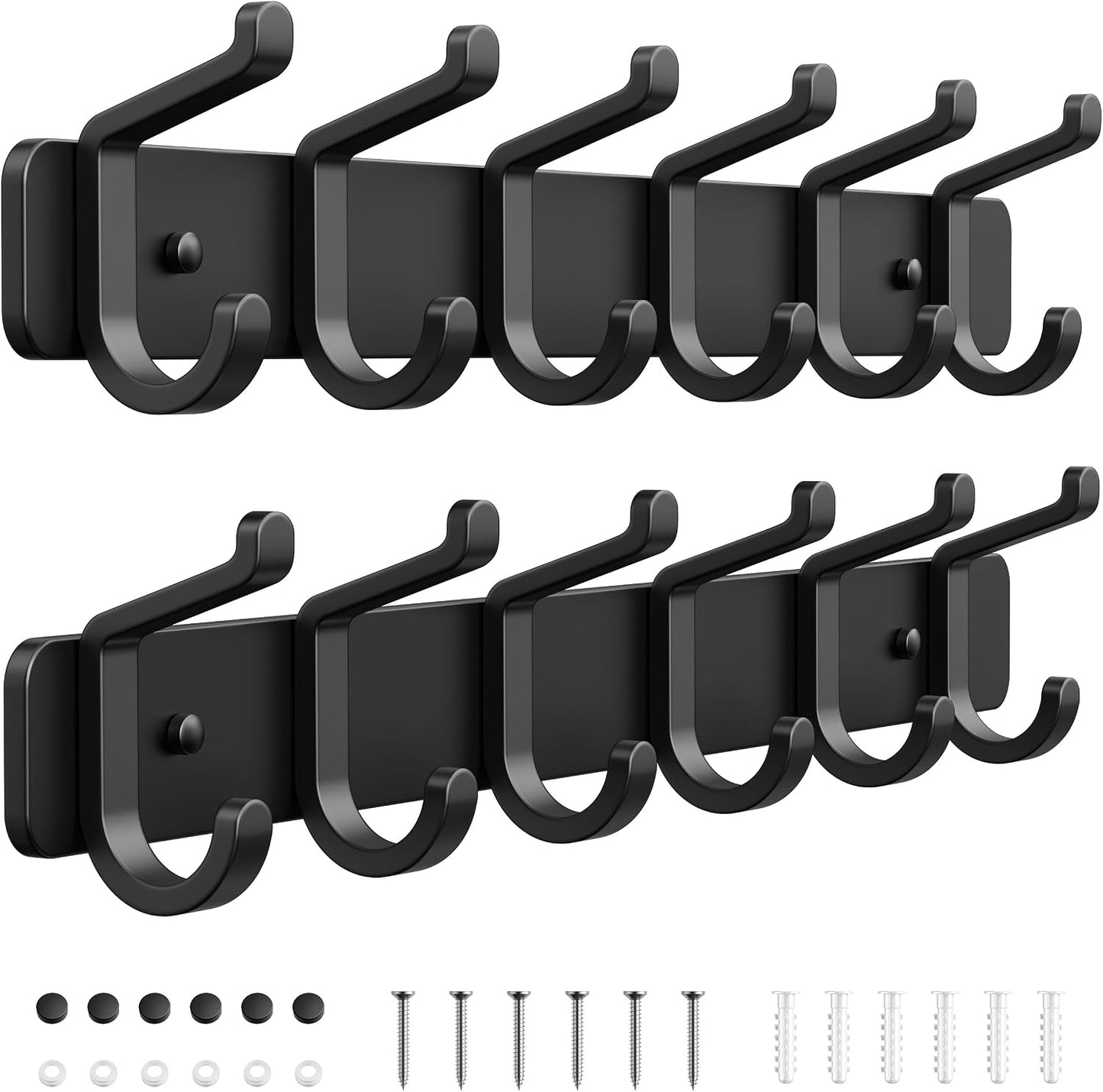 pickpiff Coat Rack Wall Mounted Heavy-Duty: Metal Coat Hanger 6 Hooks for Hanging Hat, Clothes, Robe, Keys, Backpack, Bathroom Towels, Jacket, Purse - Closet, Door, Entryway, Mudroom (Black, 1 Pack)