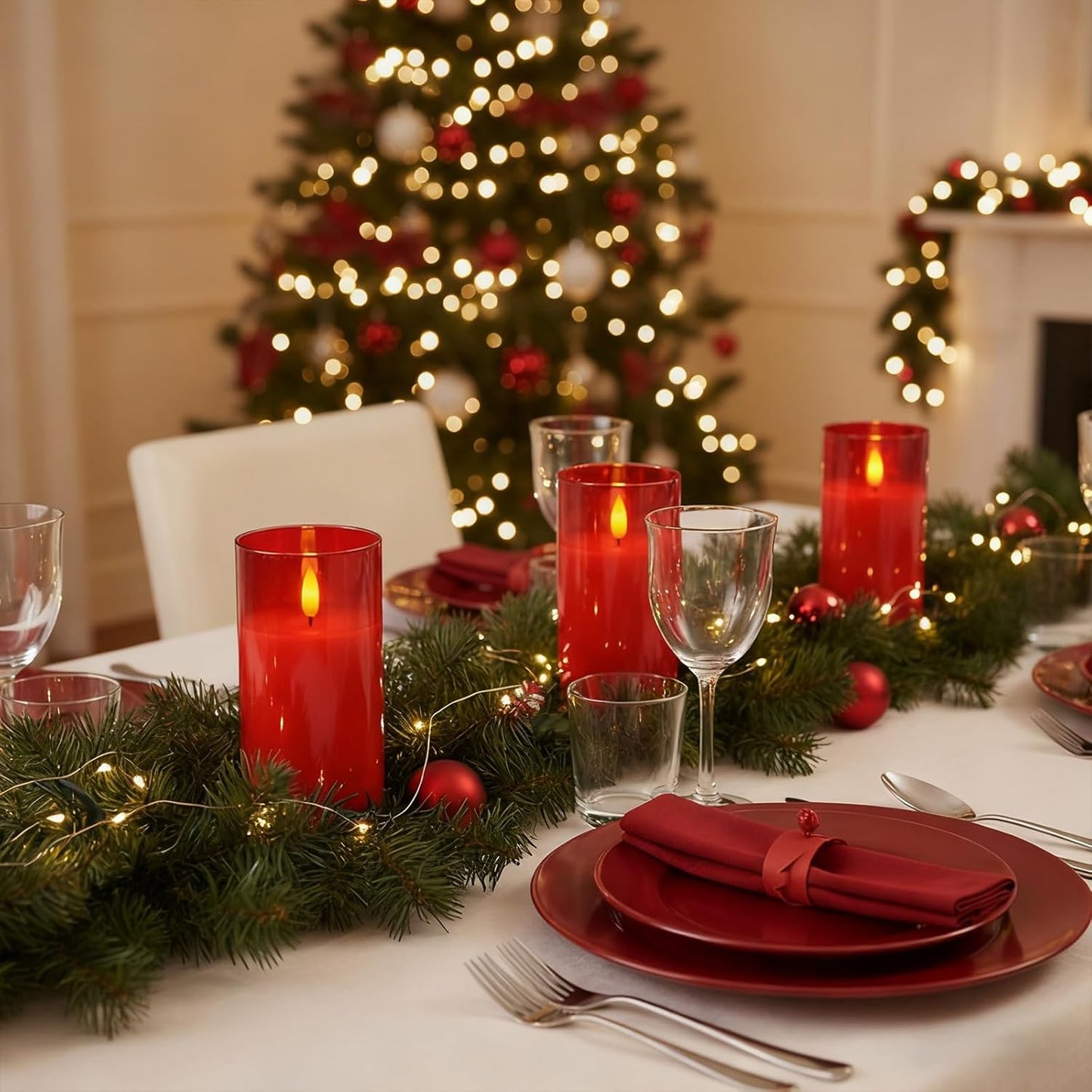 Amagic Clear Glass Flameless Candles Battery Operated with Timer, Remote Control, LED Pillar Candles, Battery Powered, Valentine's Day Decor, Pure White Wax, Set of 3