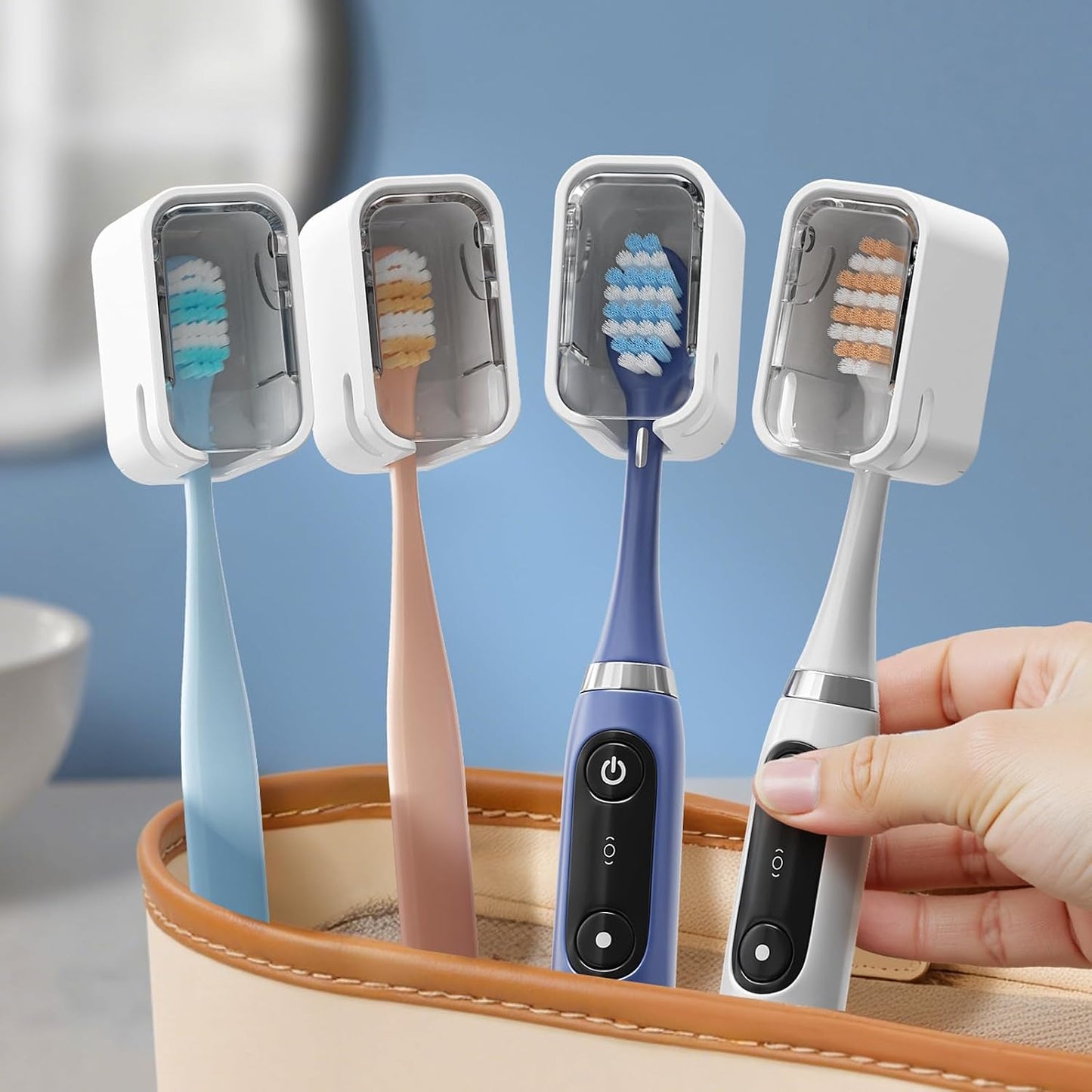Travel Toothbrush Cover 2PCS,【Innovative Band Design】 Stay Closed Electric Toothbrush Covers Caps, Toothbrush Head Cover for Travel, Camping,Bathroom, Business