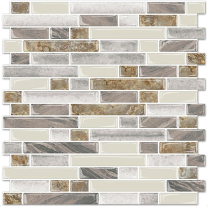 STICKGOO Thicker Design Peel and Stick, Self Adhesive Stick On Tile Backsplash for Kitchen and Bathroom, Beige & White, 12”×12”, 10 Sheets