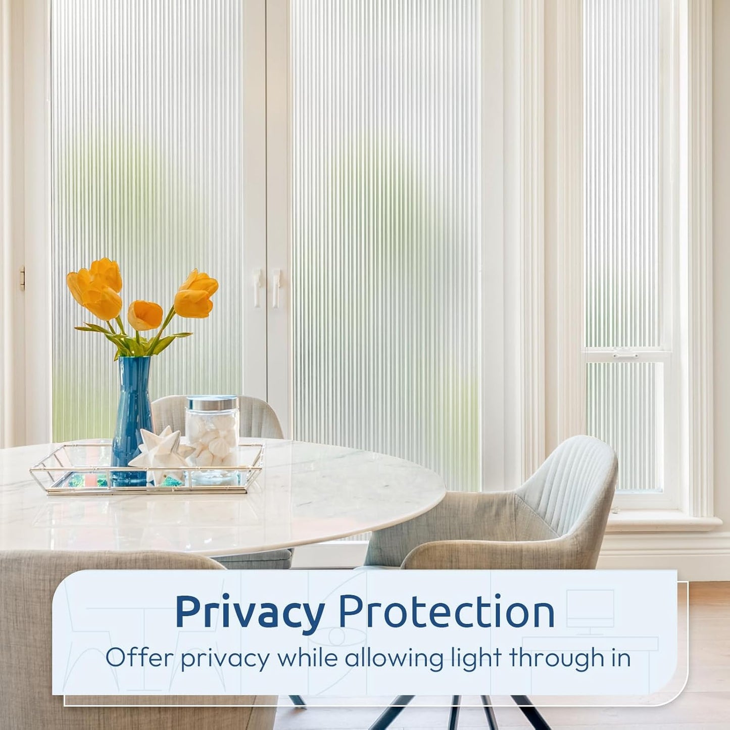 rabbitgoo Reeded Glass Window Privacy Film, Non Adhesive Frosted Glass Window Film, Static Cling, Removable, UV Heat Blocking, Anti-Glare, Decorative for Bathroom Living Room, 17.5 by 78.7 Inches