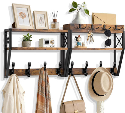 Mail Organizer Wall Mounted, 2 Slots Key Holder for Wall with 8 Hooks, Rustic Wood Key Rack with Shelf for Entryway Hallwall Farmhouse