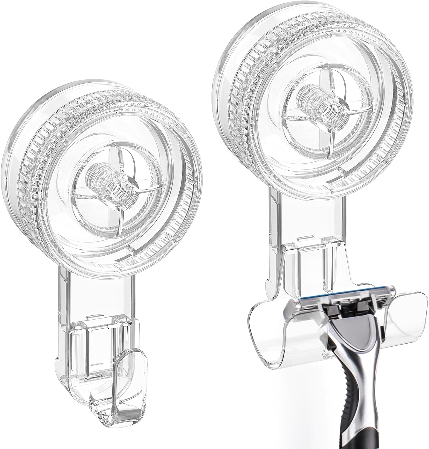 LUXEAR Suction Hooks, 2 Pack Razor Hooks Removable & Reusable Suction Shower Hook Damage-Free Powerful Suction Hanger for Towel Bathrobe Loofah Bathroom Kitchen Storage Hooks Weather Hanger Hook