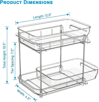 2-Tier bathroom cabinet organizer, bathroom organizers and storage with Adjustable Removable Dividers,Under Sink Organizing,Under Sink and Pull-Out Cabinet Organizer for Kitchen and Pantry Storage