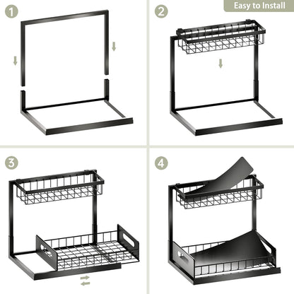 Under Kitchen Sink Organizer 2 Tier, Pull Out Bathroom Sink Organizers and Storage, Cabinet Kitchen Bathroom Storage Organization Shelf, 1 Pack Black
