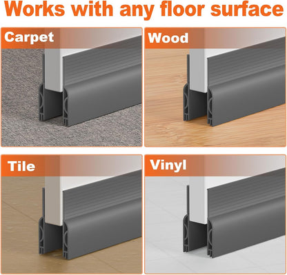 Door Draft Stopper, Door Sweep for Bottom of Door, Weather Stripping Door Seal Gap Filler Bottom Blocker Soundproof Cold Air Insulation Save Energy Installs Quickly and Easily (White, 39‘’)