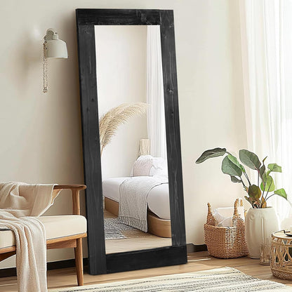 Solid Wood Full Length Mirror - 65"x22" Arched Floor Mirror, Free Standing & Wall Mounted - Elegant Design for Bedroom, Dressing Room, Hallway, Brown